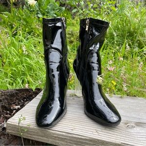 Black Vinyl Lucite Heel Boots